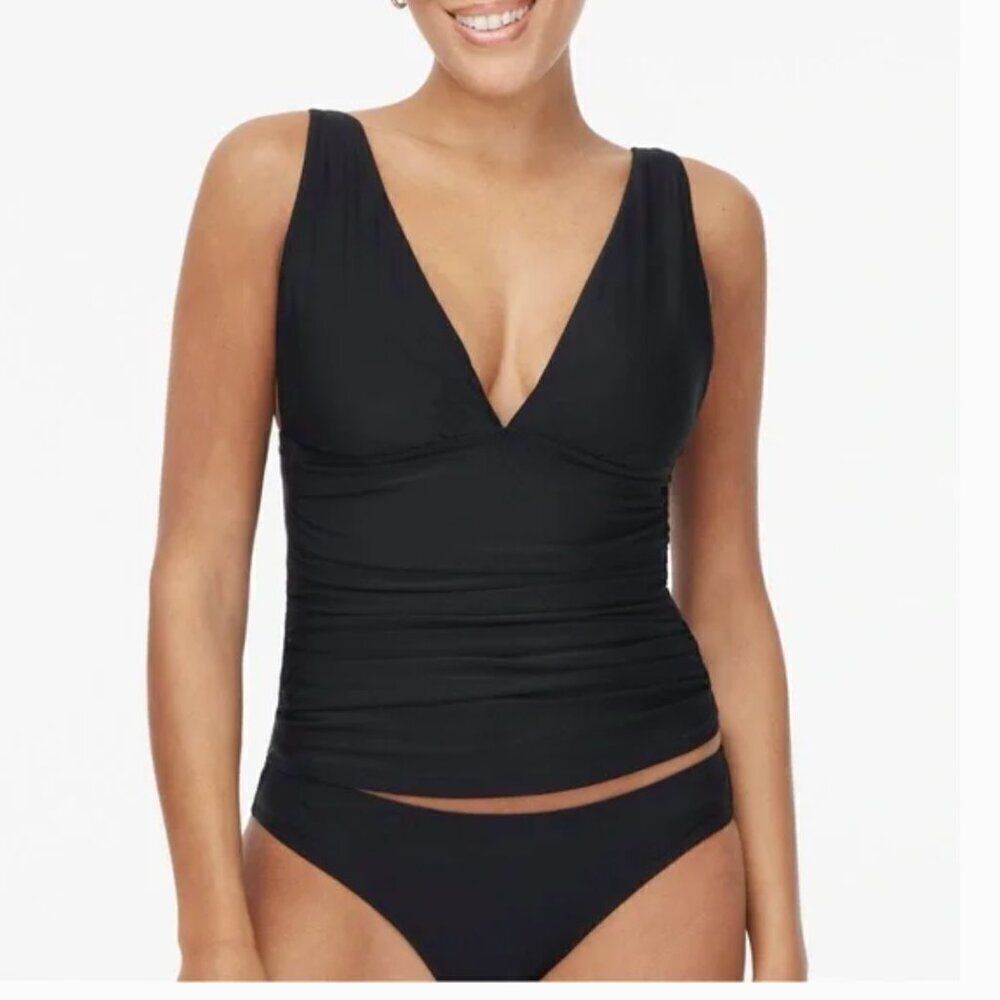J. Crew Factory Ci105 Black Ruched Plunge Tankini Top For Women